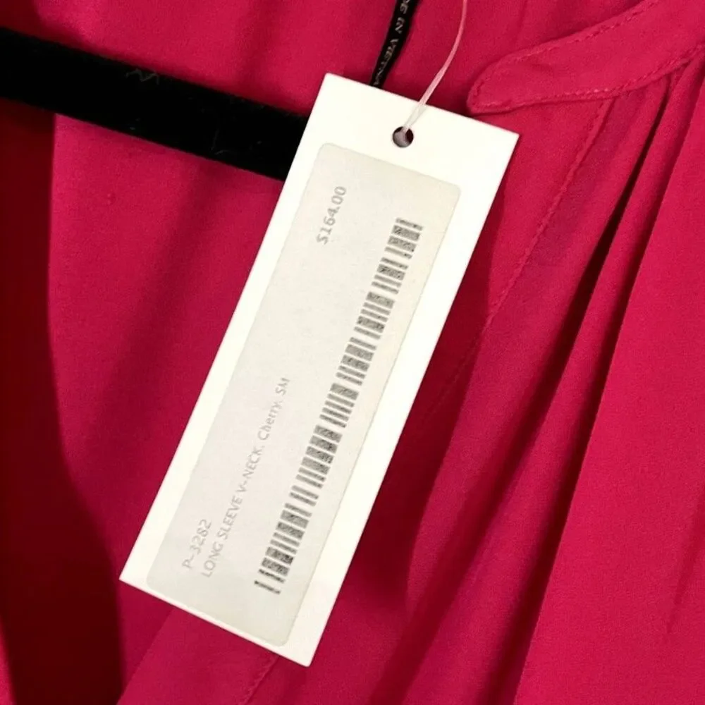 NWT Zoa New York Long Sleeve V-neck Silk Blouse in Cherry - Size Small - Picture 3 of 7